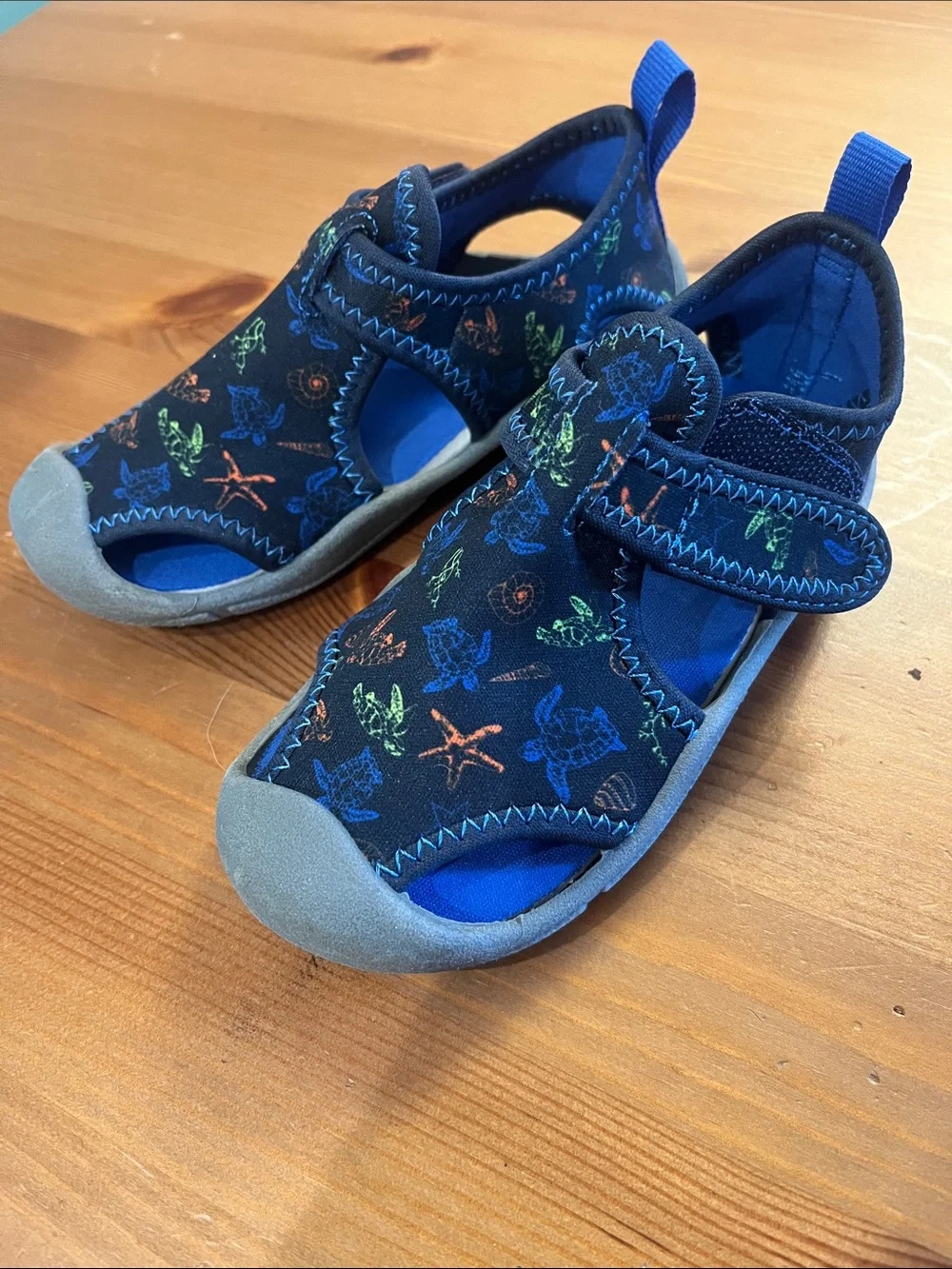 Kids Navy Blue Water Shoes with Sea Creature Print
